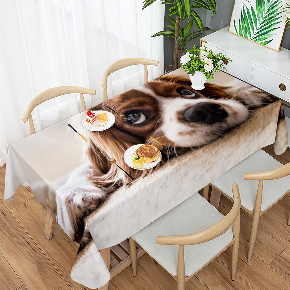 

Cute Dog Pattern Tablecloth Creative Printing Tablecloth Table Decoration Rectangular Waterproof Tablecloth Home Furnishings