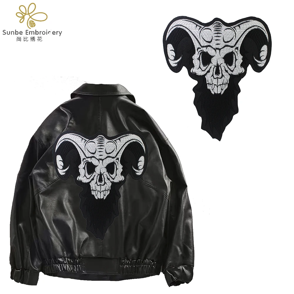 Sheep Horn Skull Design Motocycle Bike Back Patches Iron on Jacket Jeans Badge Embroidery Applique Srickers | Дом и сад