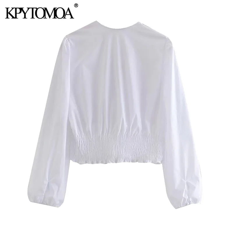 Женская плиссированная блузка KPYTOMOA винтажная укороченная с декоративными