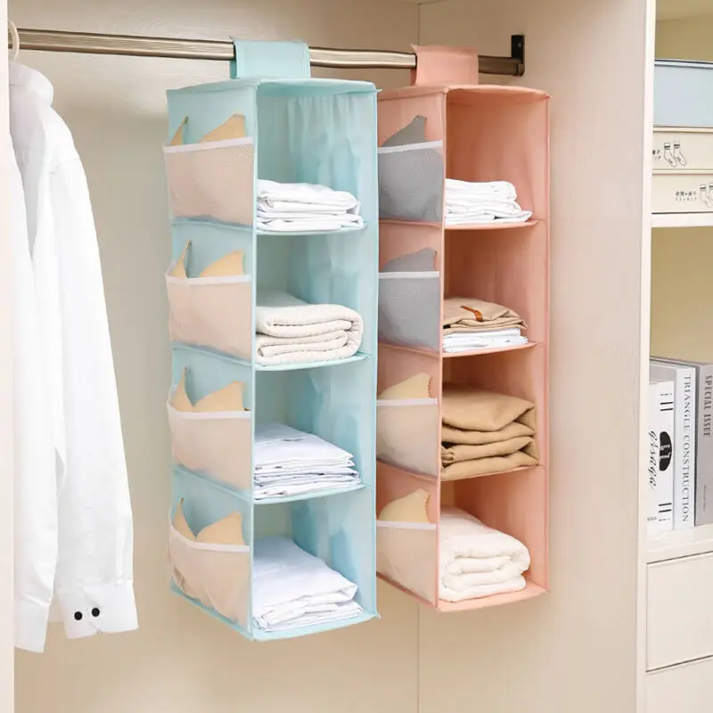 

2/3/4 Tier Double-sided Pockets Hanging Storage Bag Underwear Wardrobe Bra Organizer Hanger New