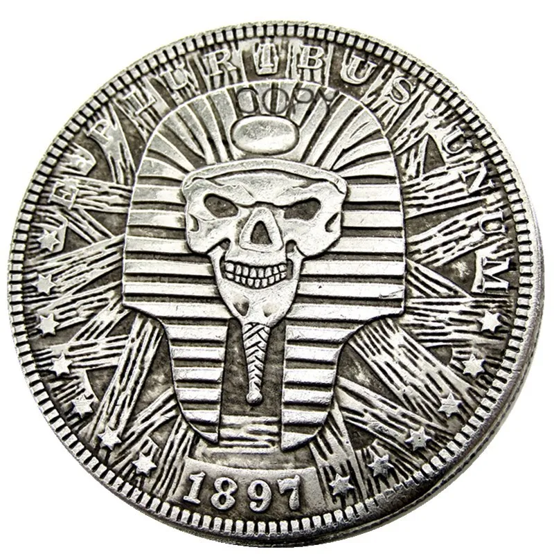 US Hobo 1897 Морган доллар Череп Зомби Скелет ручной работы посеребренные копии