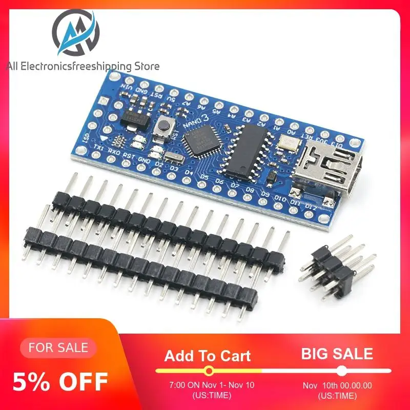 Мини USB с Загрузчиком Nano 3 0 контроллер совместим arduino CH340 драйверами 16 МГц NANO V3.0