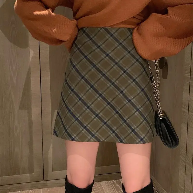 Юбка-мини женская трапециевидная в клетку с завышенной талией на осень | Женская