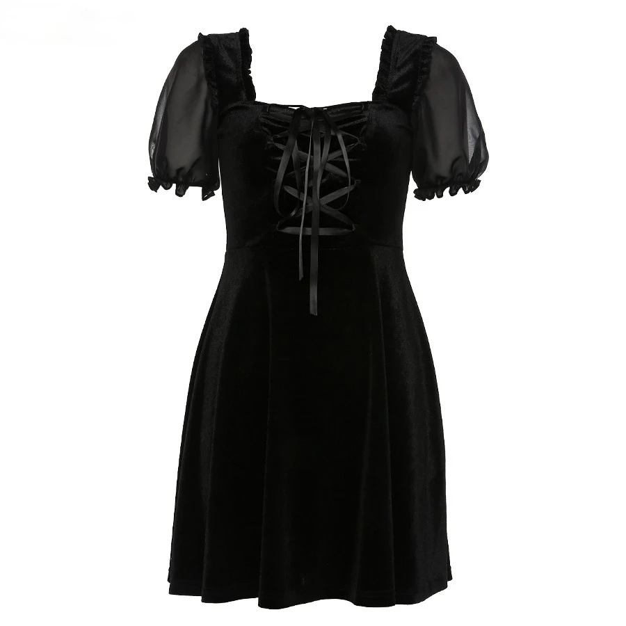 

Elegant club party night Pleated dress2019autumn loose see-through mini dress mujer retro Ruffle Slim Soft leisure dress