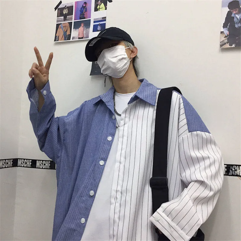 Рубашка мужская с длинным рукавом в стиле пэчворк|Повседневные рубашки| |