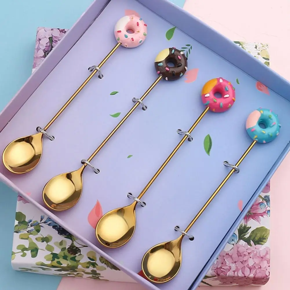 

HOT SALES!!! Cute Stainless Steel Cartoon Design Kid Spoon Donut Coffee Fork Dessert Tool