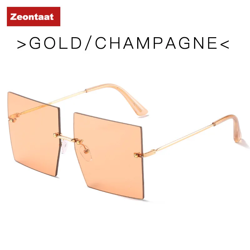 

Onepiece Oversized Square Rimless Sunglasses Women Brand Designer Flat Top Big Sun Glasses Female Travel Gafa de sol