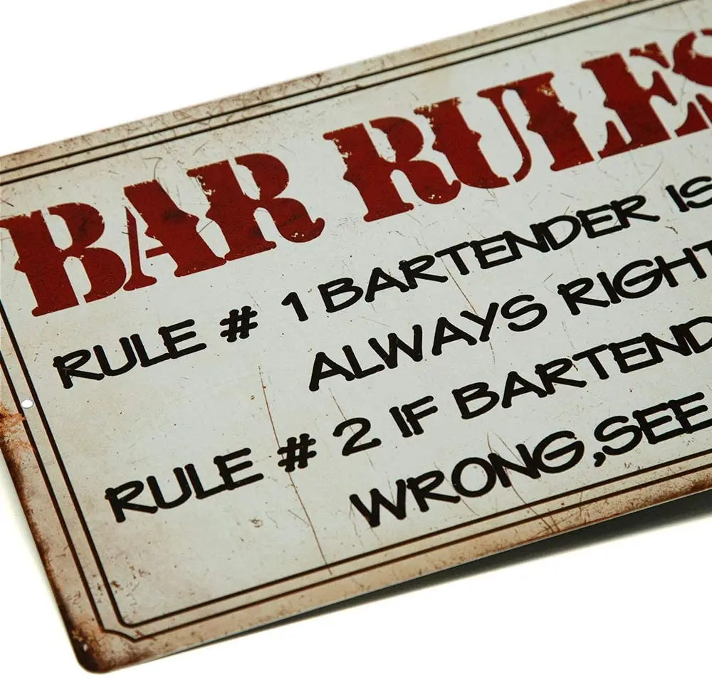 

Putuo Decor Funny Bar Rules Metal Tin Sign Bartender Rule Man Cave Wall Decor 8x 12"