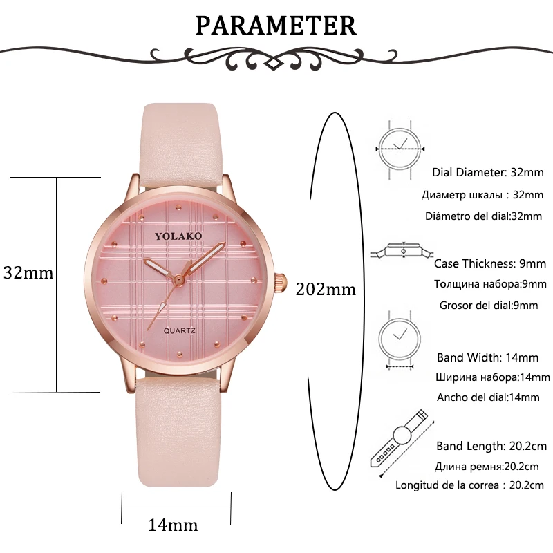 

YOLAKO Women Watch Casual Leather Pink Bracelet Wristwatches Women Watches relojes Relogio Feminino reloj mujer Female Clock