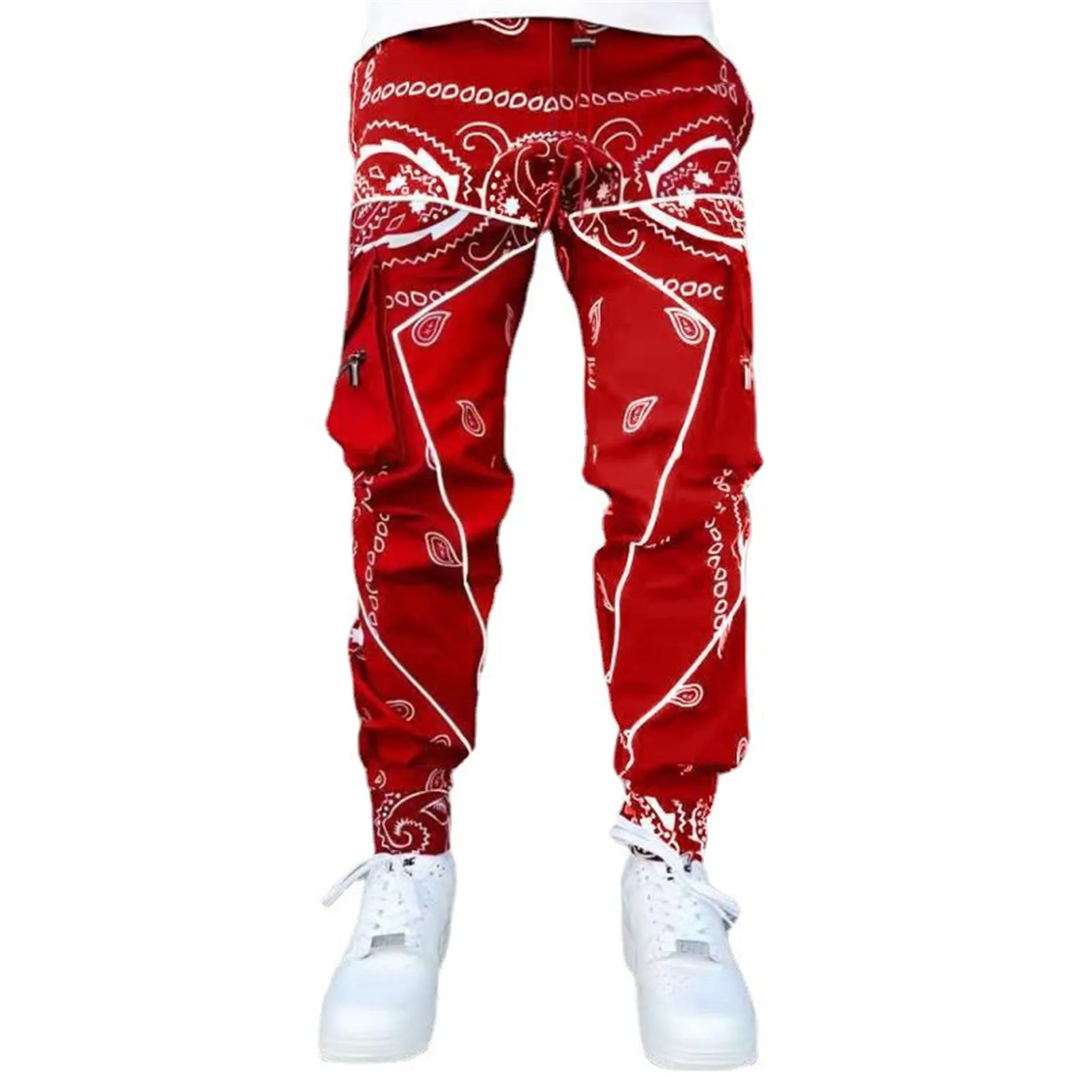 

Men's Casual Harem Pants Baggy Trousers Streetwear Cotton Harem Pants Elastic Waist Wide Leg Loose Fit K2