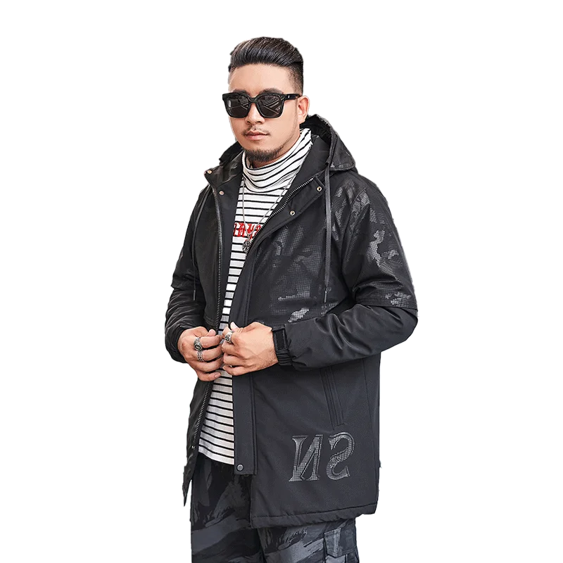 Парка мужская длинная на молнии плотная модная куртка с регулируемым поясом