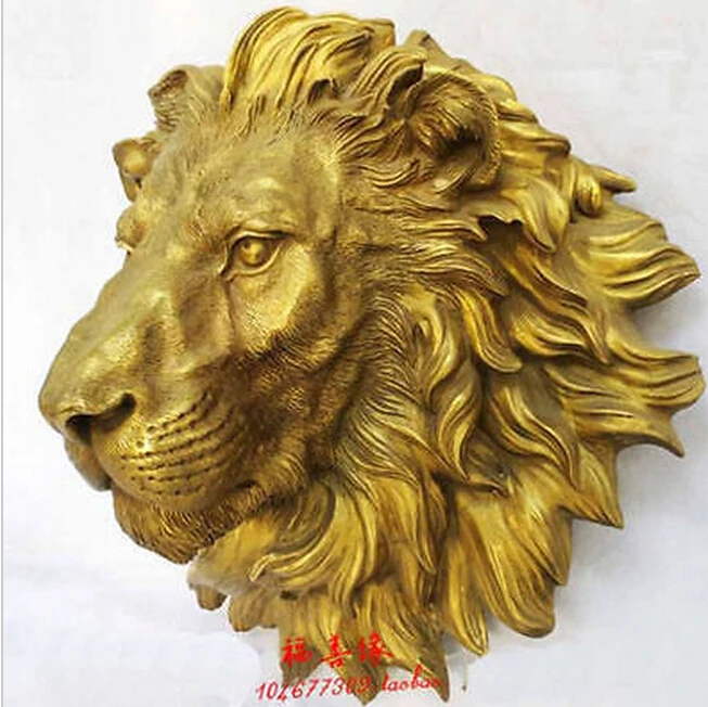 

animal head sculpture for home Art pure copper sculpture carvings fierce beast of prey lion head statue Garden Decoration Brass
