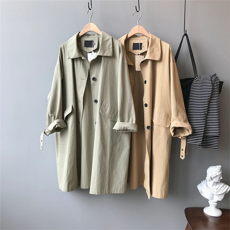 

Autumn Women's Cargo Windbreaker Casual Vintage Pockets Outerwear Oversize Buttons Wild Long Trench Lady Tops New 2021