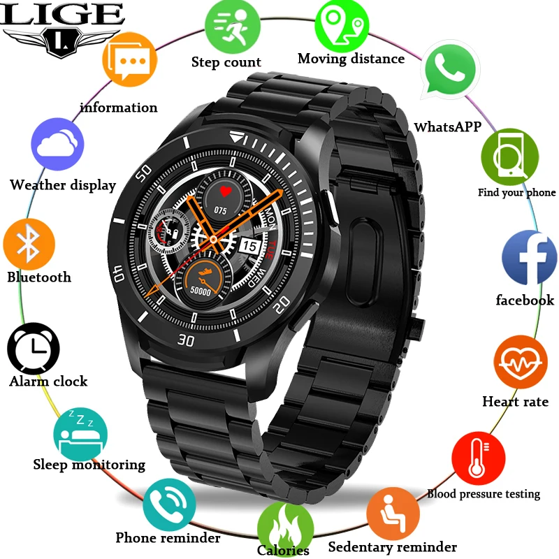 Часы наручные LIGE мужские и женские с большим циферблатом роскошные светодиодные