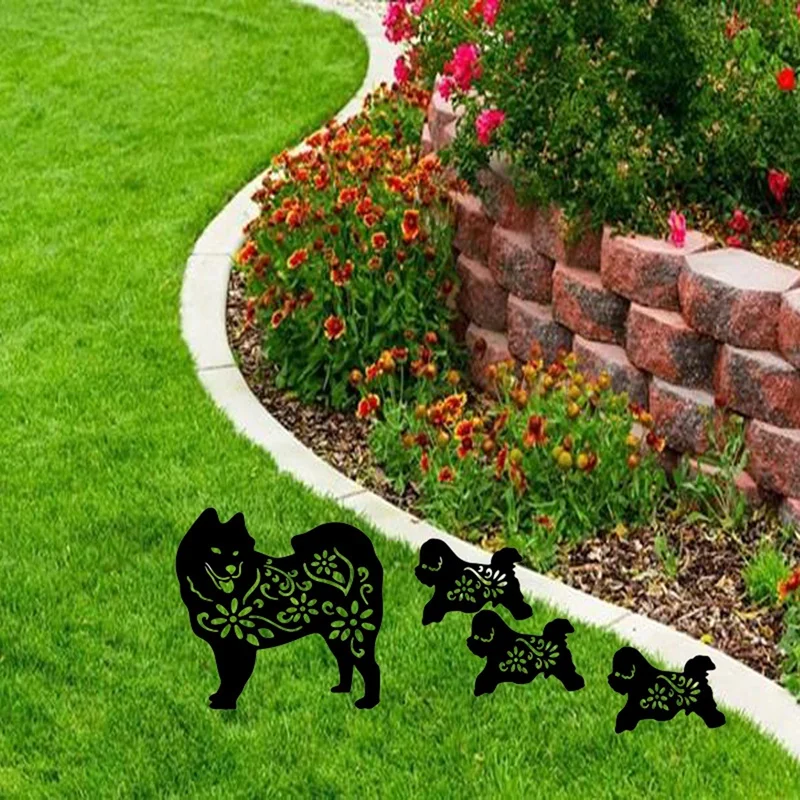

4 PCS Dog Yard Art Decor Dog Silhouette Garden Stake Acrylic Black Puppy Dog Ground Insert Yard Manor Lawn Garden Decor