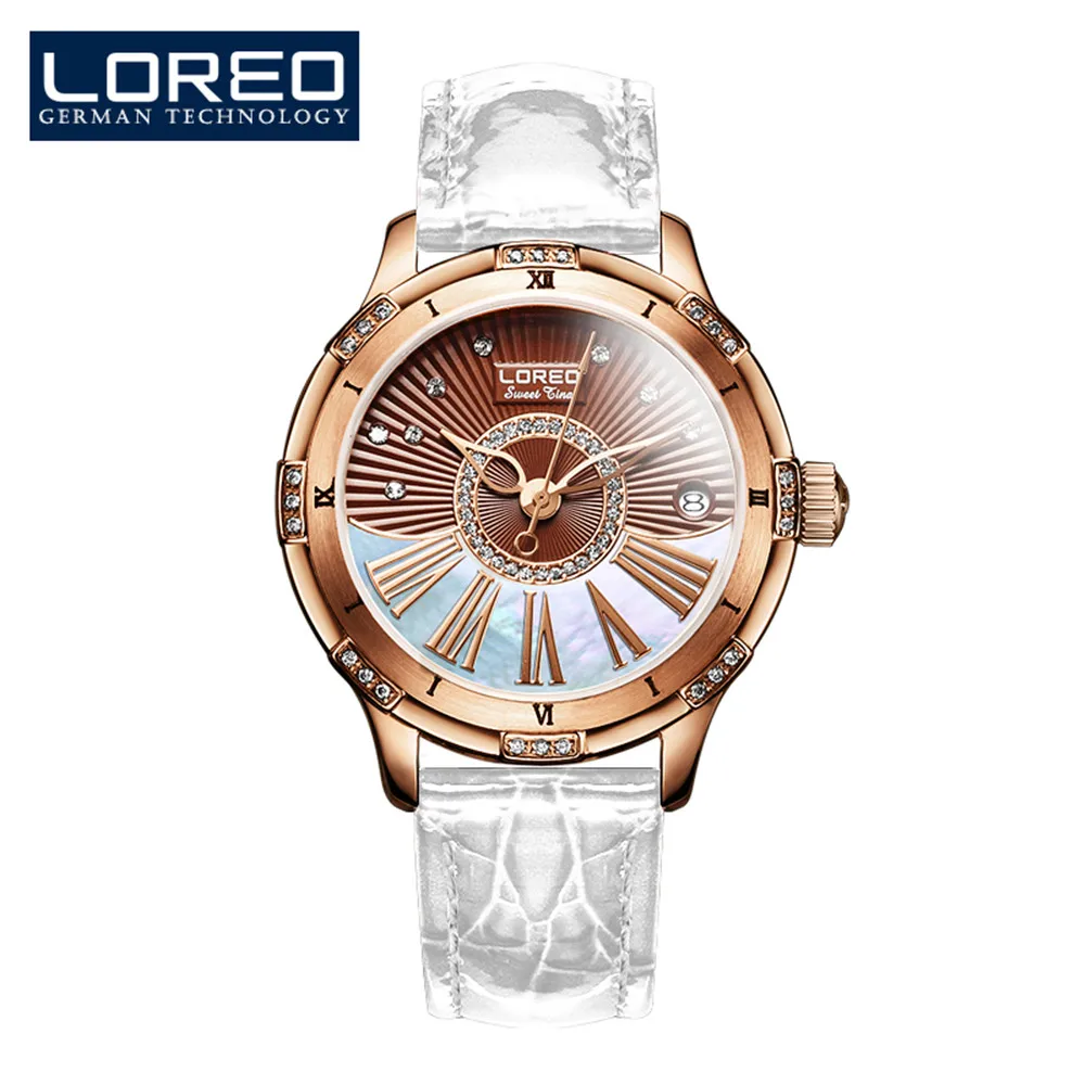 

LOREO Luxury Crystal Sapphire Rose gold Case Ladies Automatic Mechanical Watch Fashion Women 50m Waterproof Wristwatches Womens