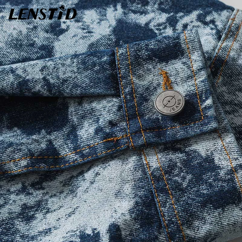 

LENSTID Autumn Men Streetwear Button Denim Jackets Hip Hop Vintage Tie Dye Jean Jacket 2021 Harajuku Casual Cotton Outwear Coats