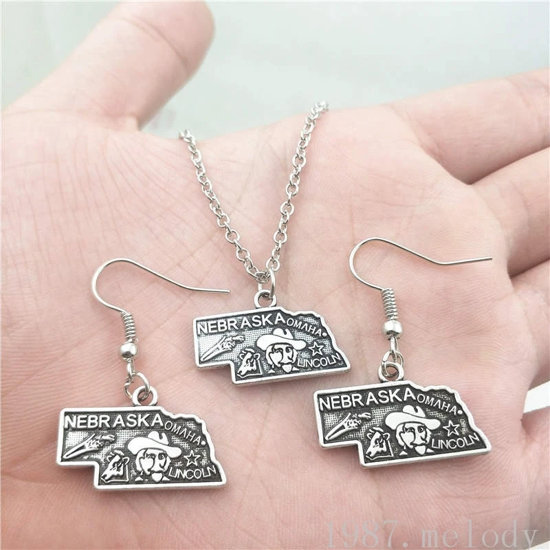 

Nebraska USA Map of America Mini Jewelry Set Creative Earring Necklace Sets,Antique,Beauty Vintage Fashion Women Girl Gifts