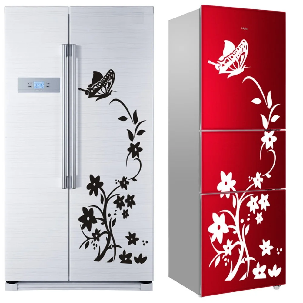 DIY Kitchen Wall Sticker Refrigerator Mural Butterfly Pattern Fridge Decorative Home Decor Wallpaper Cute Smiley Delicious Decal