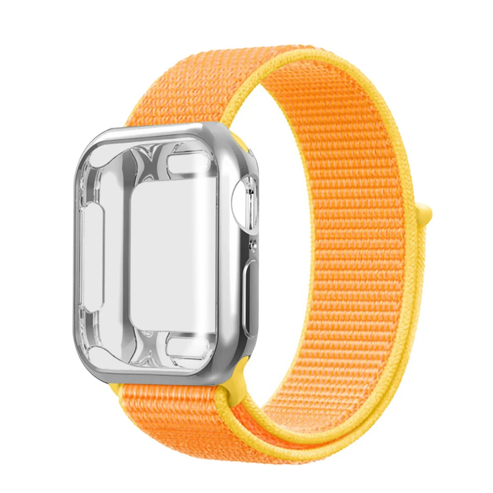 Нейлоновый ремешок+ чехол для Apple watch series 5/4/3/2/1, 42 мм, 38 мм, версия в едином положении во время занятий легкой атлетикой, ремешок для iwatch 40 мм 44 спортивный браслет - Цвет ремешка: Light yellow