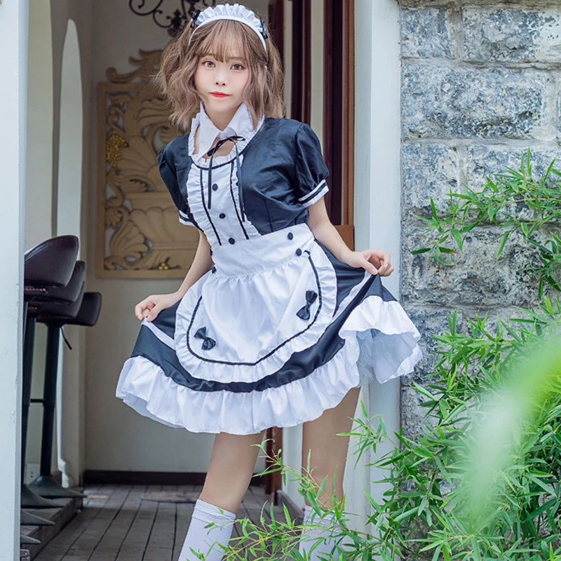 

Doce lolita vestido de empregada francesa traje feminino sexy pinafore bonito ouji outfit crossdresser cosplay traje de ha