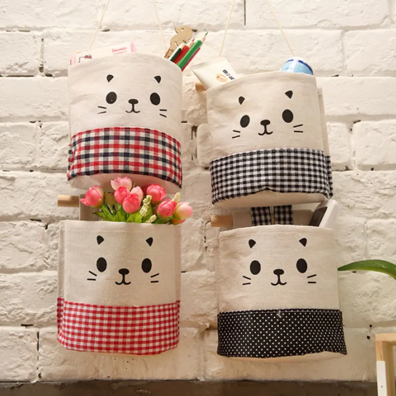 

2018 ISHOWTIENDA Fashion Cute New Cotton Cartoon Cat Hanging Storage Debris Pouch Wall Combination Bag High Quality Hot SaleTop