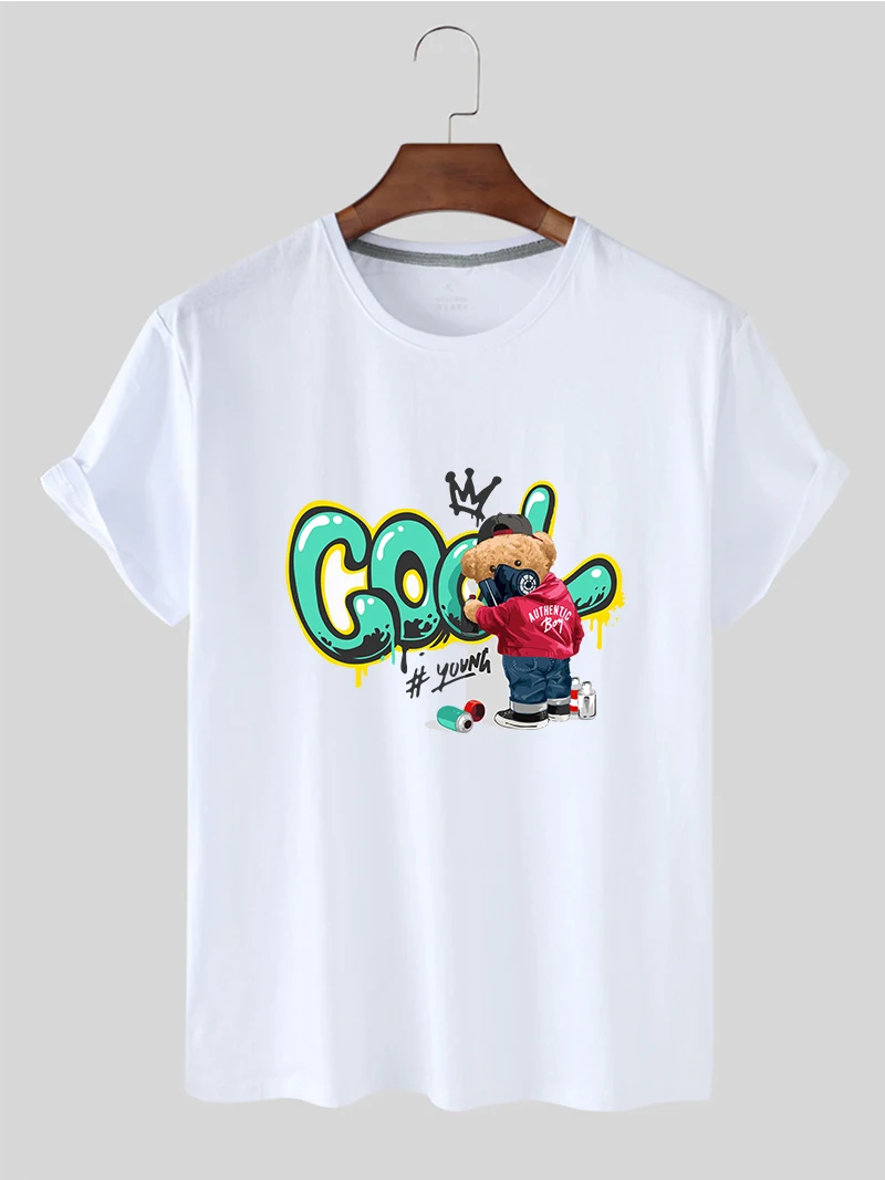 

Summer Women's Tops Bear Doodle Women's Short Sleeves Solid Color T-shirt Cartoon Women's Top T-shirt Short Sleeves Fashion