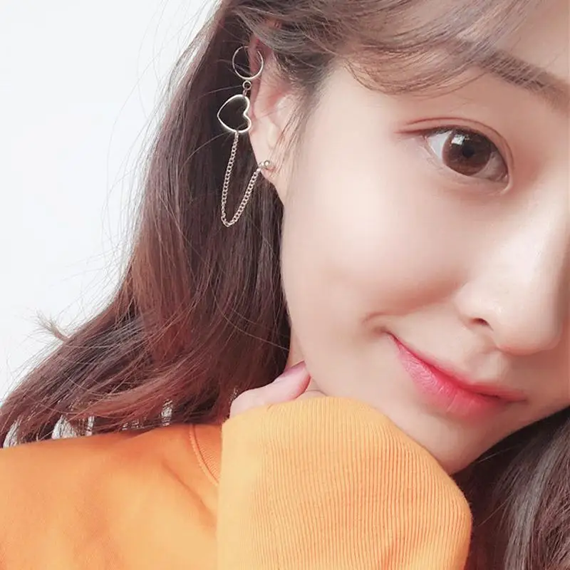 

1PC Earrings Ear Stud Women Fashion New Long Chain Ear Clip Ear Ring Lady Earrings No Ear Hole Hip Hop Heart Eardrop For Girl