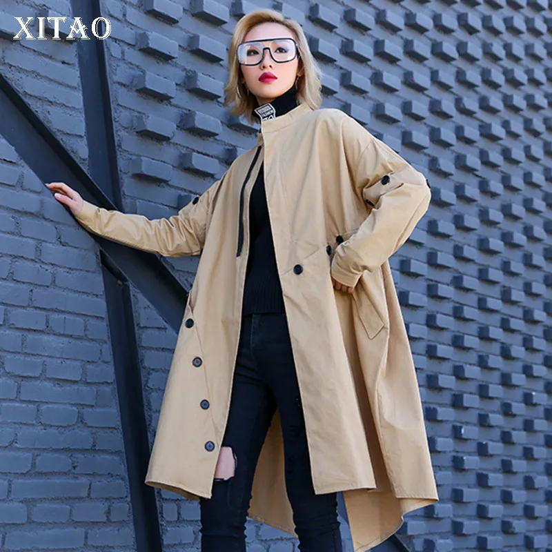Женский Асимметричный Тренч с разрезом XITAO Элегантное длинное пальто в стиле