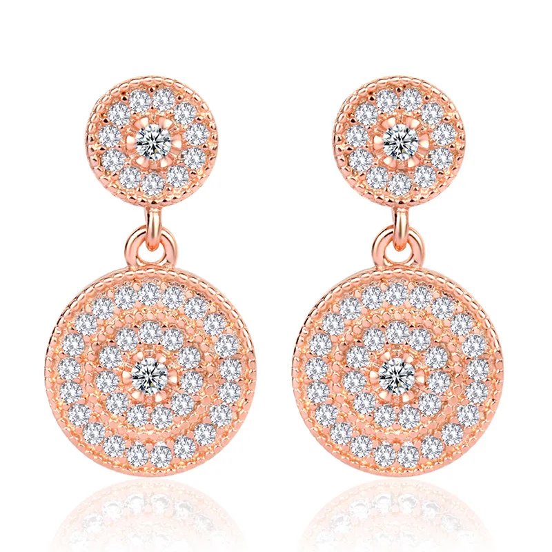 Rose Gold Color Bague Ringen преувеличенные великолепные круглые AAA циркониевые серьги для женщин серебряные 925 ювелирные изделия персонализированные Висячие серьги для свадьбы - Цвет камня: Rose Gold Color