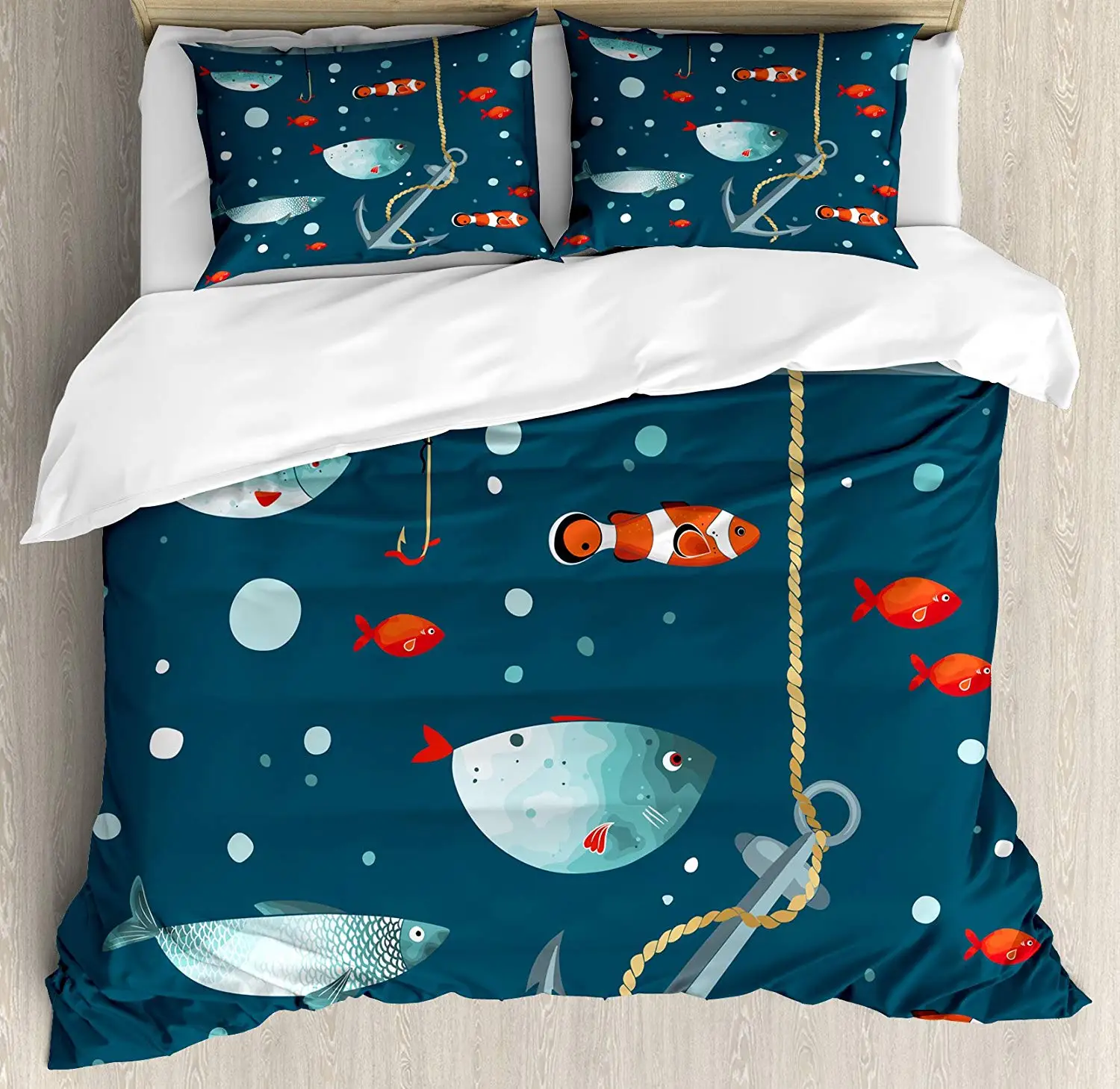 Комплект пододеяльников с якорем красочный узор океана дикой природы клоун рыба
