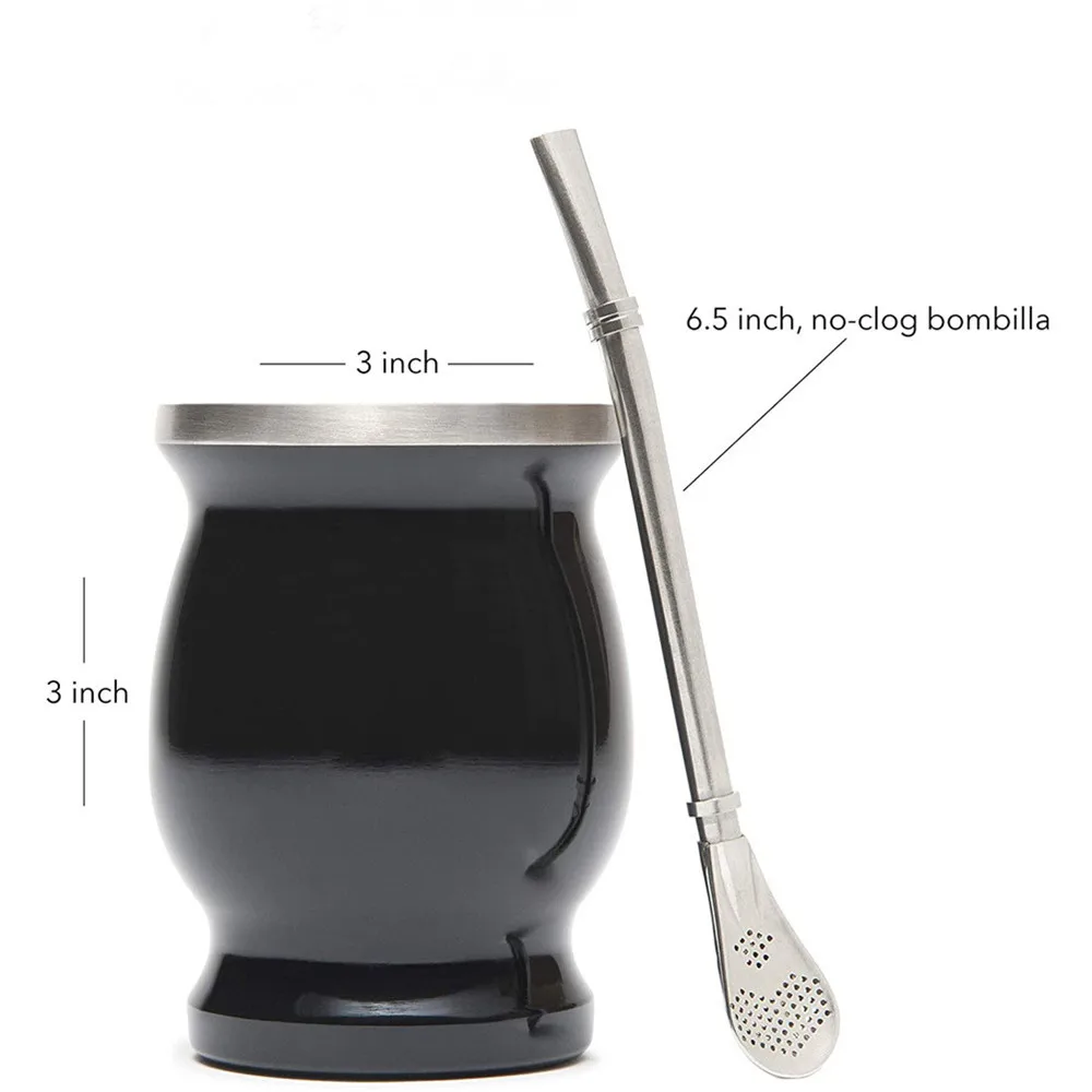 

One Includes Double-Wall Cup Stainless Steel With And Gourd Coffee Tea Beverage Container With Pipe Spoon Set Kitchen Tool