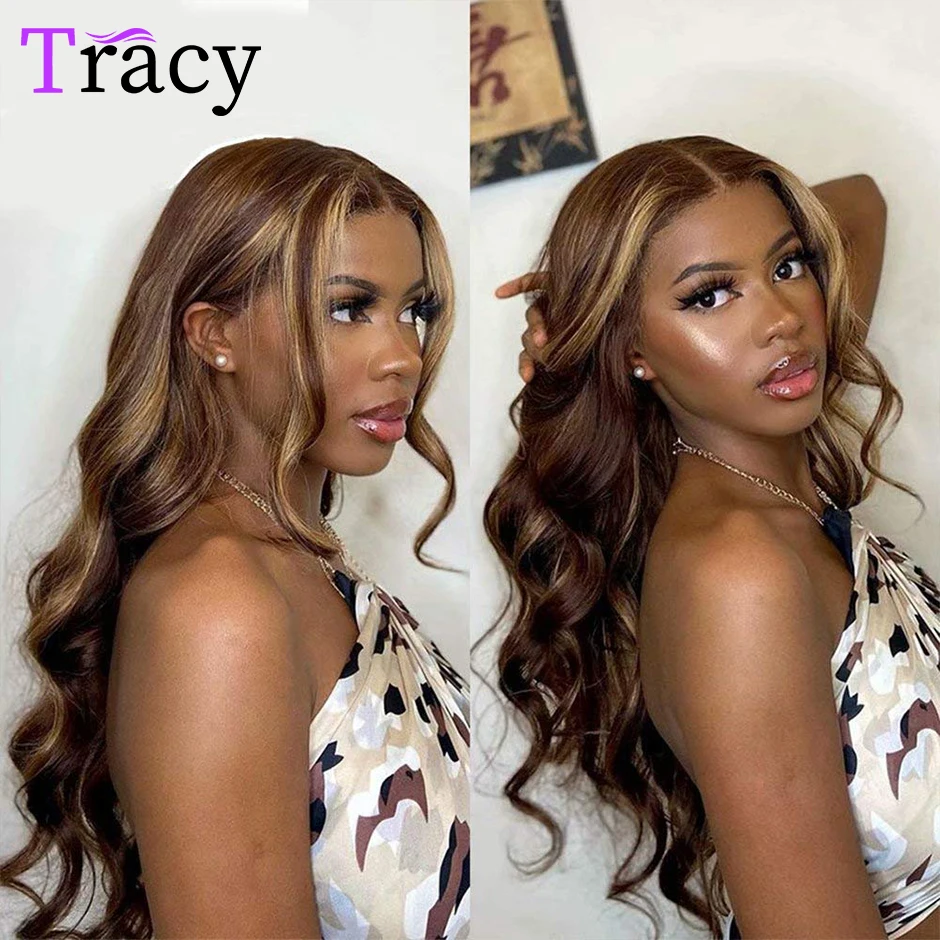 

Body Wave Highlight Lace Front Wig Brown Colored 13X4 Ombre Lace Frontal Wig 4X4 Lace Closure Wig 9A Malaysian Human Hair Wigs