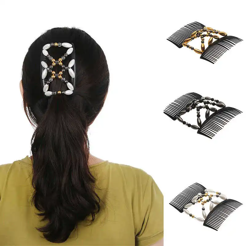 

Шпилька зажим инструмент Эластичный гребень Магия волос двойной, отделанный бисером Стиль