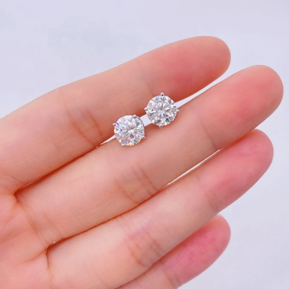 3-8.0MM Moissanite S925 Classic Earrings Silver Iced Out Real Diamond Ear Studs For Women Men High-End Jewelry Pass Tester