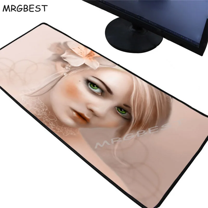 

MRGBEST Girl Blonde with Flower Mouse Pad Lockedge Gaming Gamer Anime Large Mouse Pad Keyboard Computer Padmouse Cute Game Mat L