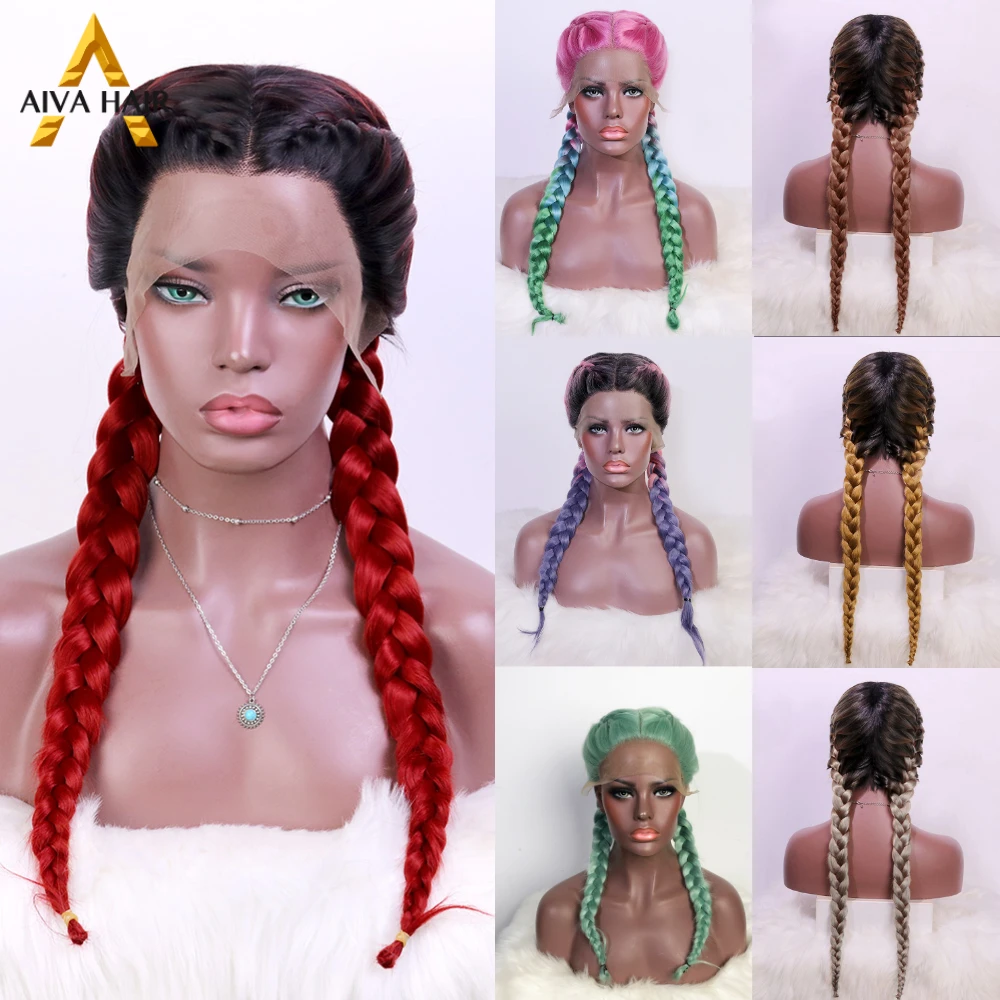 

AIVA Heat Resistant Synthetic Box Braid Wig Ombre Orange Blonde Synthetic Lace Front Wig Cosplay Braided Wigs For Black Women