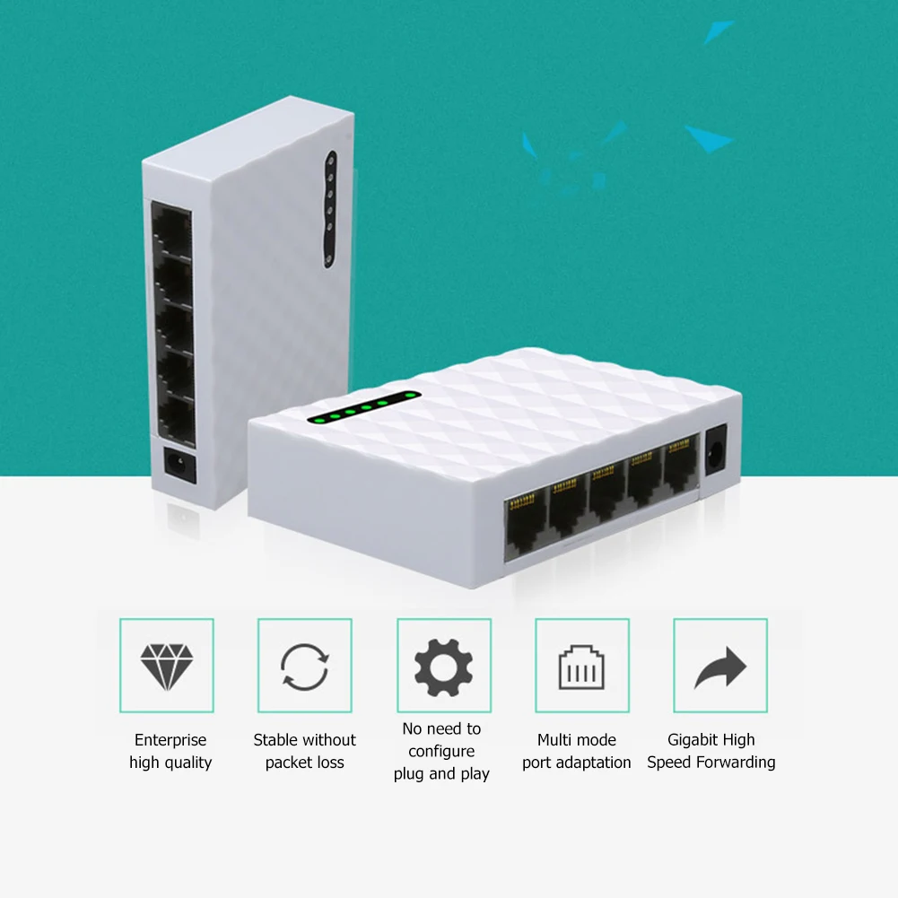 5 Порты и разъёмы Desktop гигабитный сетевой коммутатор Gigabit 10/100 / 1000 Мбит/с Ethernet
