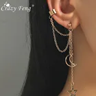 1 шт. подвеска Звезда Луна очаровательные Висячие серьги длинная цепочка кисточка ушные клипсы геометрические золотые серебряные цвета для женщин и девушек