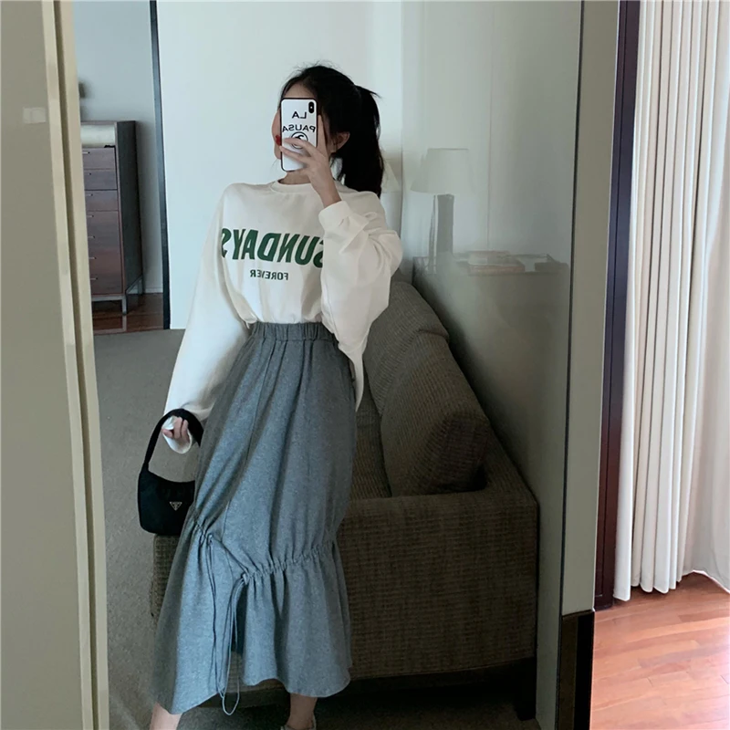 2020 Spring And Autumn New Youth Popular Thin Letter Printing Loose Sweatshirt Fashion Casual Round Neck Pullover S-M | Женская одежда