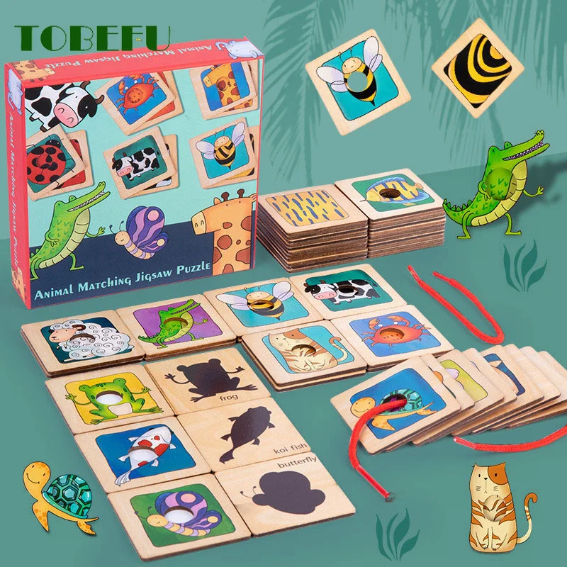 Новый деревянный 3D-пазл пазлы с животными подходящие к коже найдите игру Тень