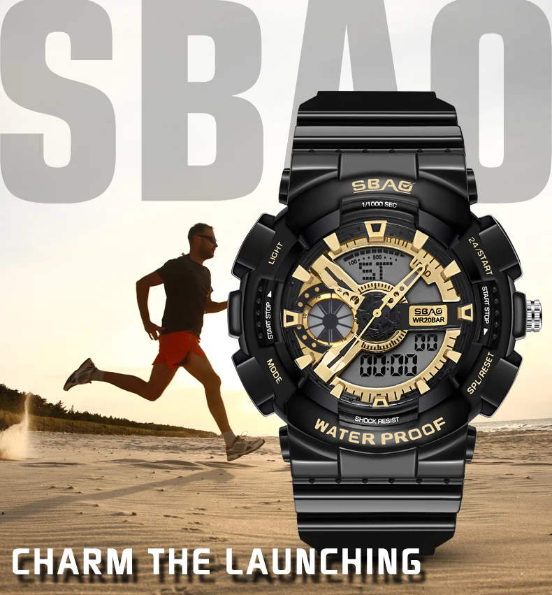 

Часы SBAO цифровые для мужчин и женщин, модные спортивные водонепроницаемые для влюбленных, двойной дисплей, для мужчин и женщин