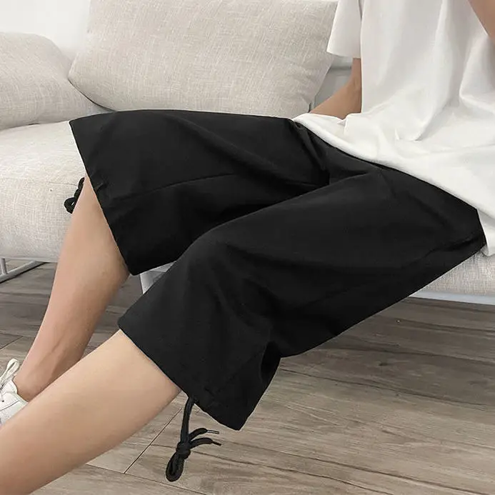

Summer grey seven point wide leg pants for female students