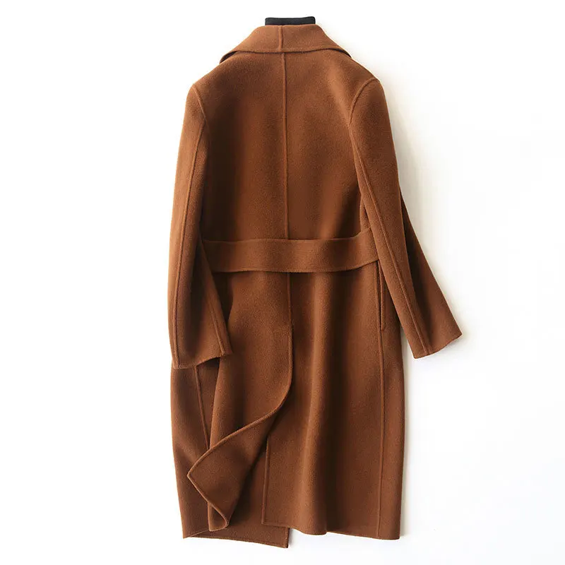 Женское длинное кашемировое пальто приталенная куртка из 90% шерсти с