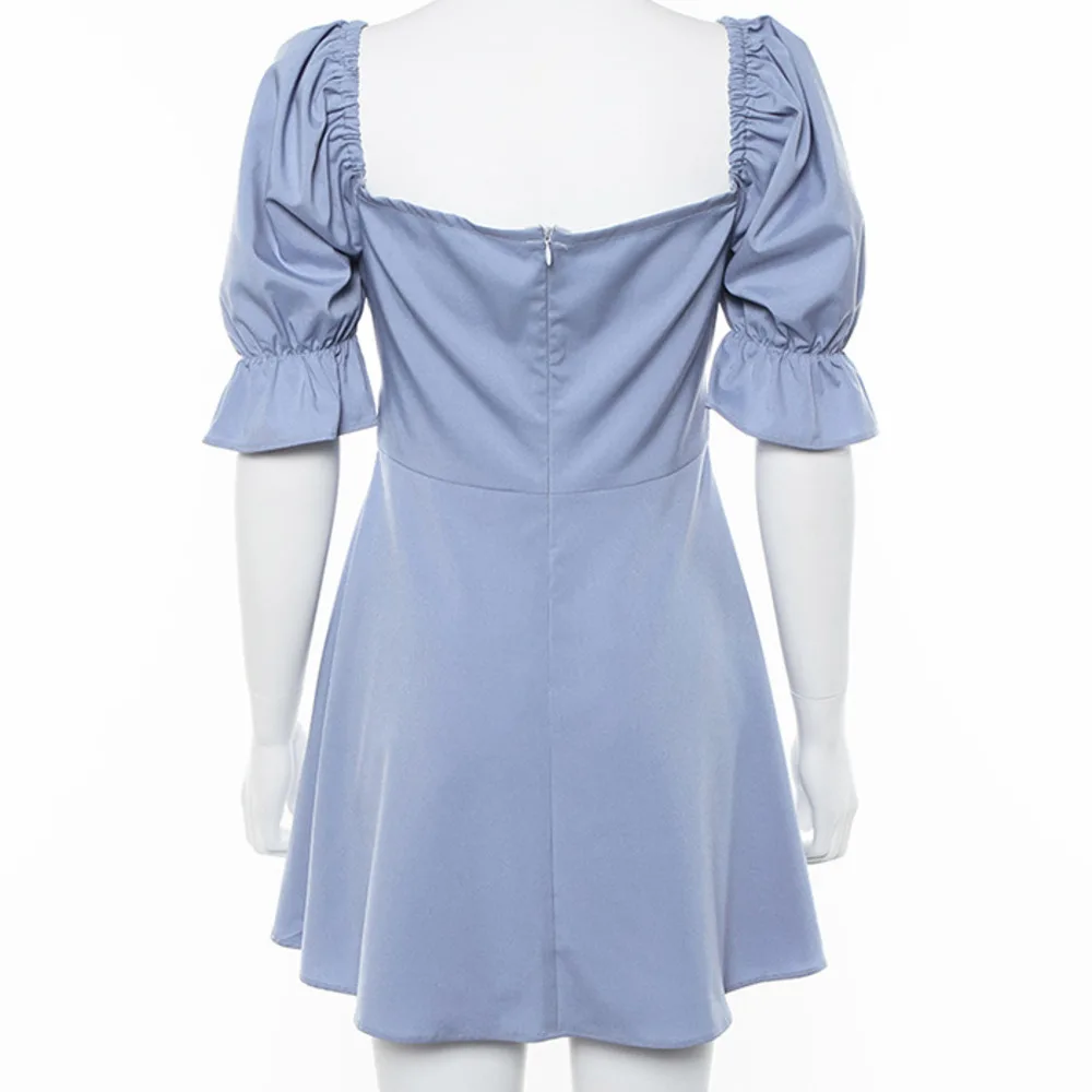 

BacklakeGirls Summer Women Vintage Puff Sleeve Bow Tied Chiffon Dress Female Chic A-Line Casual Cocktail Dresses Vestido