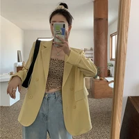 hight quality white fashion loose womens blazer all match casual double breasted thin mid length pink jacket spring summer 2021