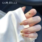 GAM-BELLE, 24 шт.компл., телесный, элегантный, французский, поддельные ногти, золотые кончики, квадратная форма, нажмите на ногти для девочек, полные кончики для ногтей, искусственные губки