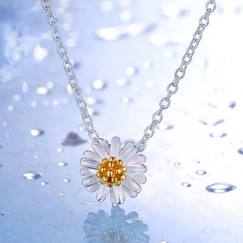

Korean S925 Sterling Silver Small Fresh Daisy Pendant Pendant Short Clavicle Chain Silver Jewelry