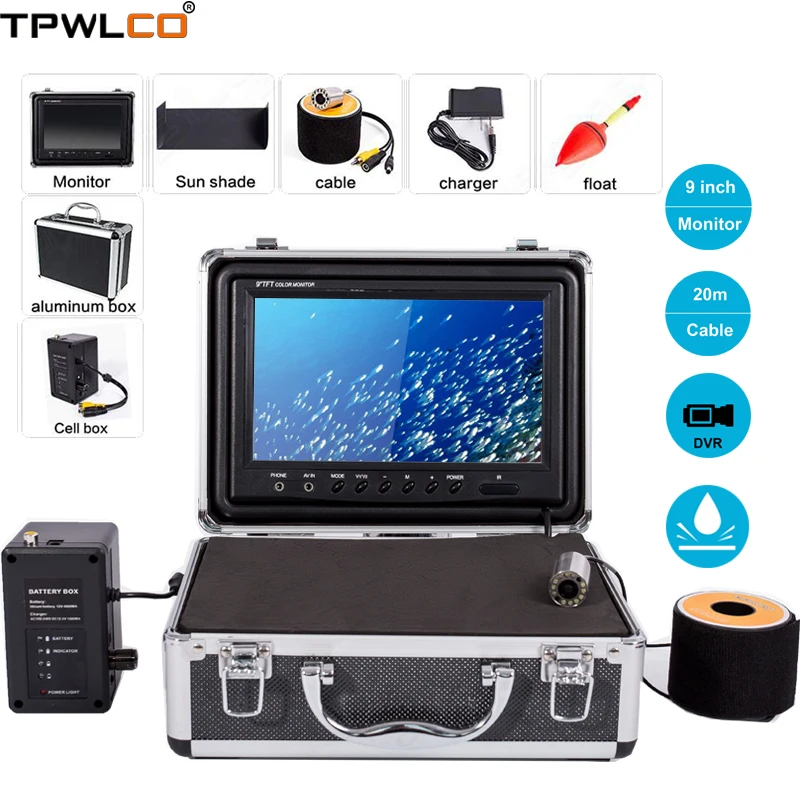 

Fish Finder 15m Cable DVR Recorder 9inch Monitor 1000TVL Underwater Fishing Video Camera Kit With 12pcs LEDS