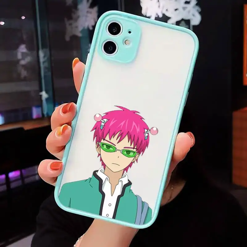 

Saiki Kusuo Phone Case For iPhone 12 11 Mini Pro XR XS Max 7 8 Plus X Matte transparent blue Back Cover